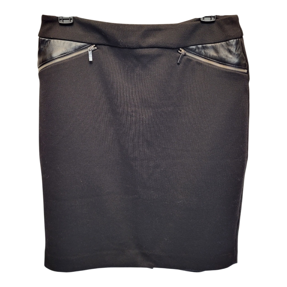 Worthington Black Knee-Length Pencil Skirt Faux Leather Panels - Size 8